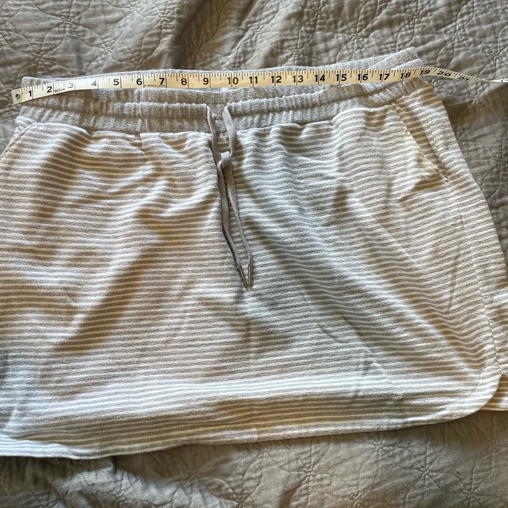 Maurice’s , gray and white striped skirt.